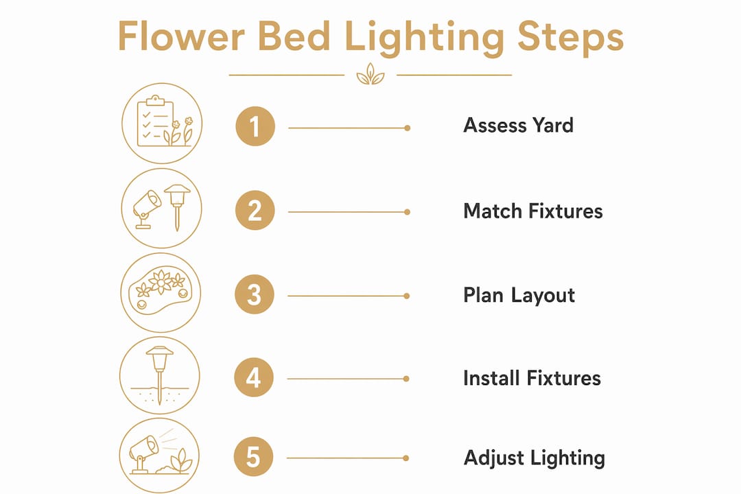Infographic showing step-by-step flower bed lighting process