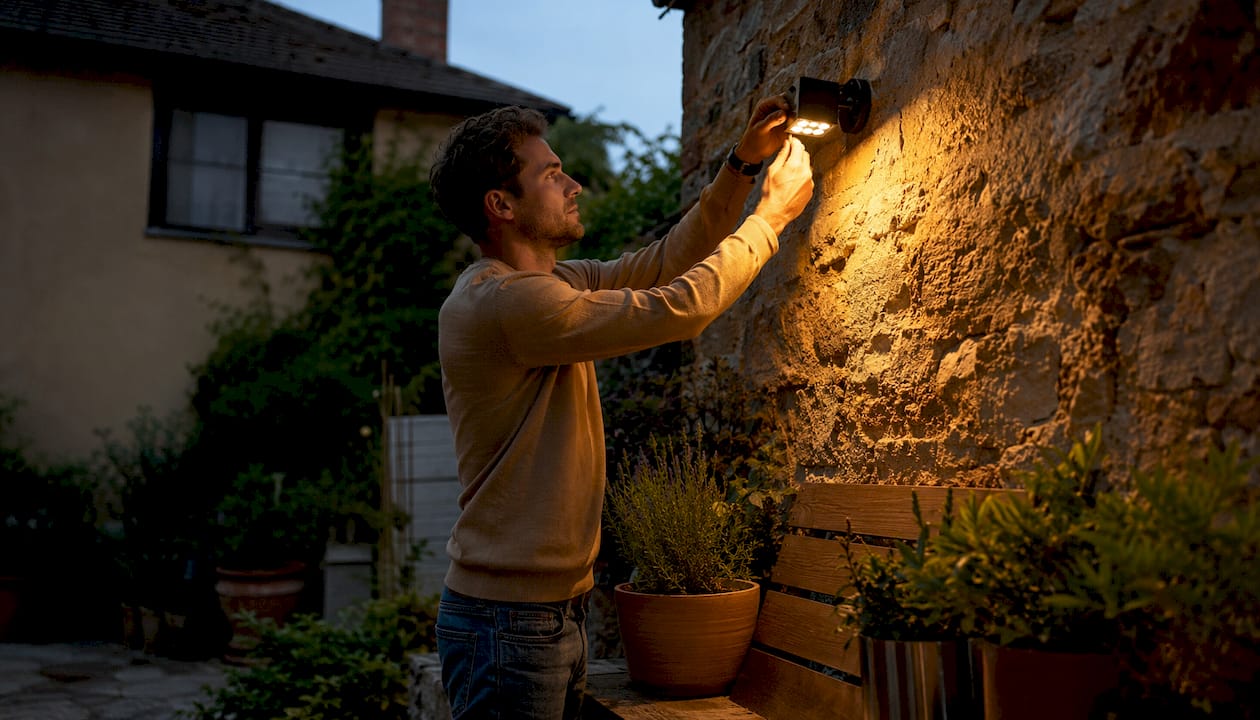 The Role of Outdoor Accent Lighting for Your Home Man adjusting garden accent lighting spotlight