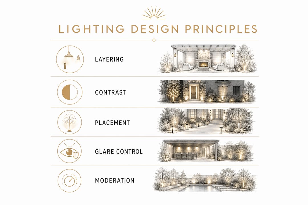 Infographic showing exterior lighting design principles