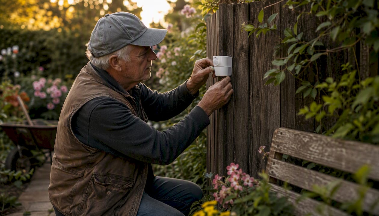 Role of Motion Sensors Outdoors: A Homeowner's Guide Man installing outdoor motion sensor on house