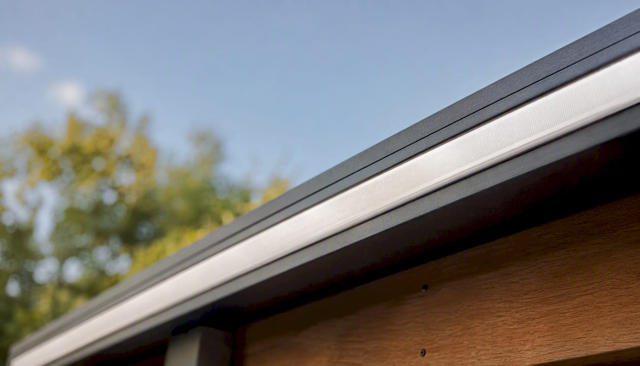 Close-up of IP65 rated LED roofline diffuser and channel