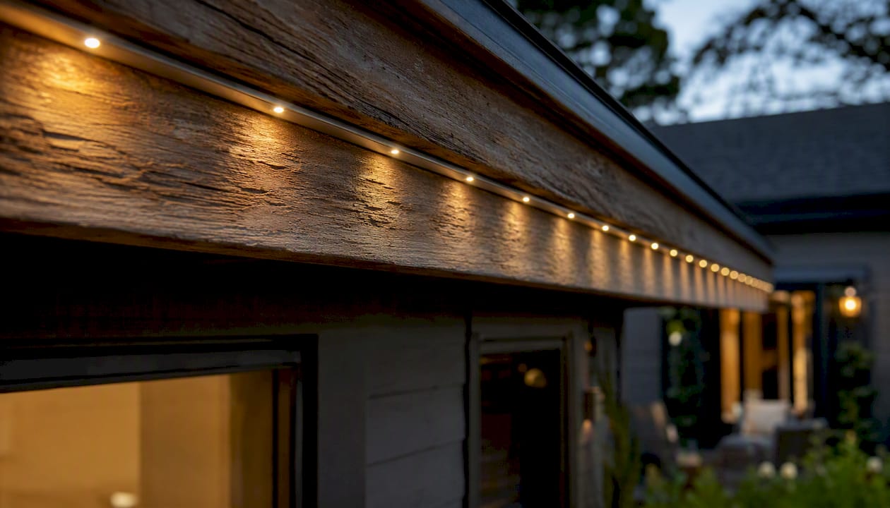 Close-up of aluminum LED track and LED nodes