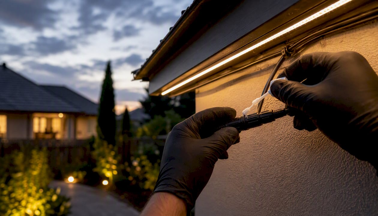 How RGBW Lighting Works Outdoors: A Practical Guide Gloved hand applying dielectric grease to LED wiring