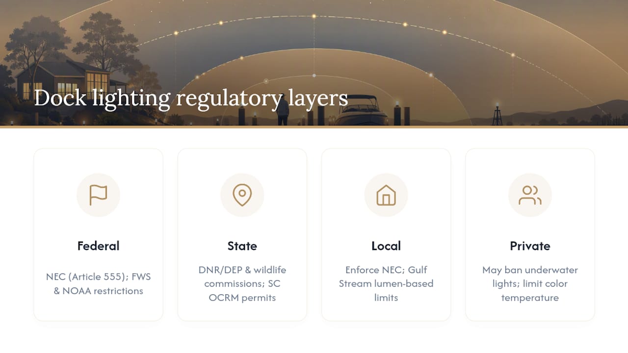 Dock Lighting Regulations: What Property Owners Must Know Diagram of dock lighting regulation authorities