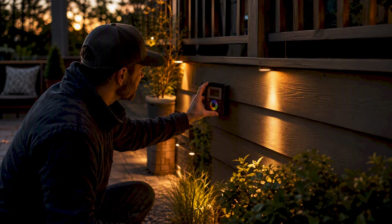 Outdoor Lighting Color Wheel: A Homeowner's Guide Hand adjusting outdoor LED color wheel lighting