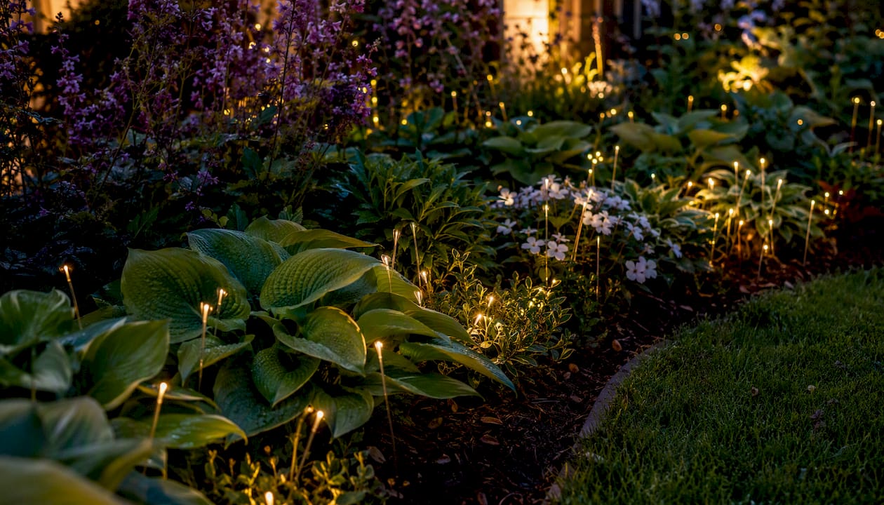 Fiber Optics in Landscapes: A Guide for Homeowners Delicate plants gently lit by fiber optic landscape lighting