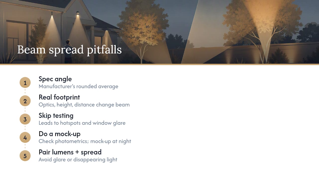 What Is Spread Lighting Outdoors? A Homeowner's Guide Diagram showing beam spread misunderstandings and testing importance