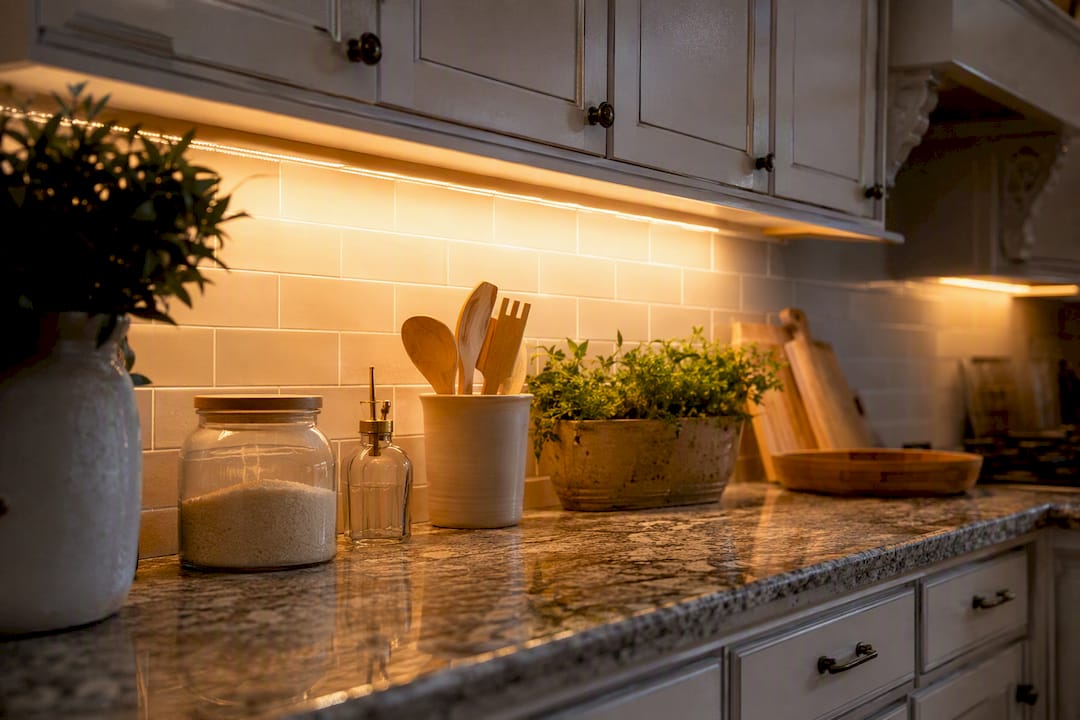 Quote Ready Under Cabinet Lighting Cost: Per Foot Math for U.S. Homes Warm LED strip lighting under kitchen cabinets