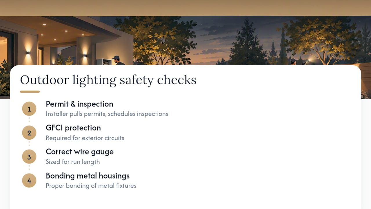 Outdoor lighting safety and permitting checks