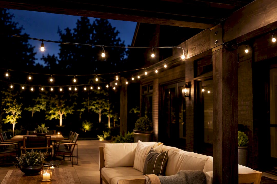 Keep Lowest Bulbs 8–10 ft High, Homeowners’ Patio String Light Layouts