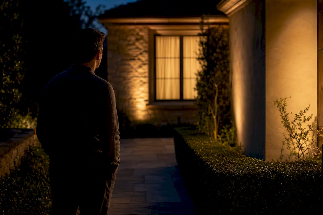 Homeowners: Exterior Architectural Lighting with Contractor Ready Specs Homeowner checking exterior lighting glare