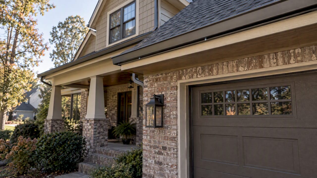 Permanent roofline track on craftsman home