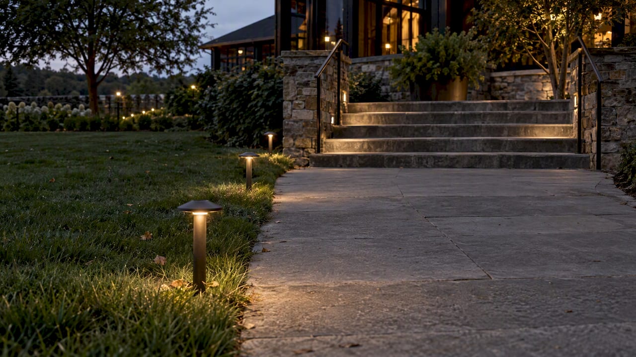 Path and step lights guide venue guests