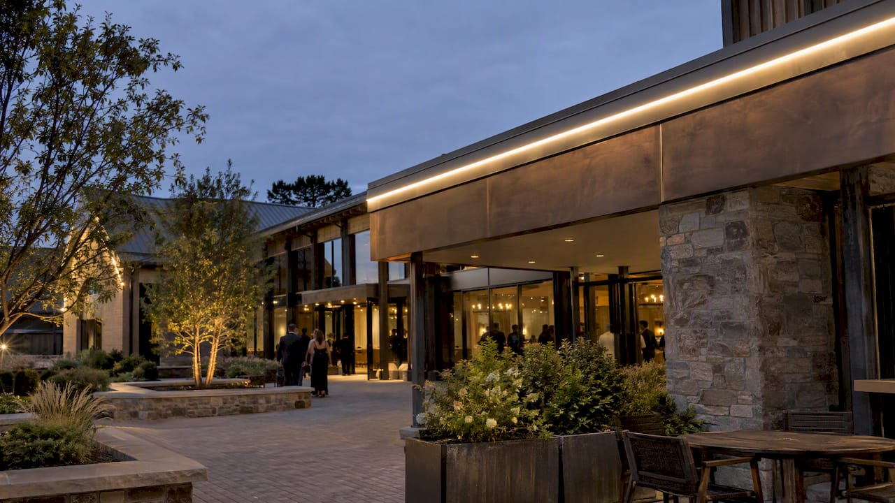 Event venue roofline outlined by permanent LEDs