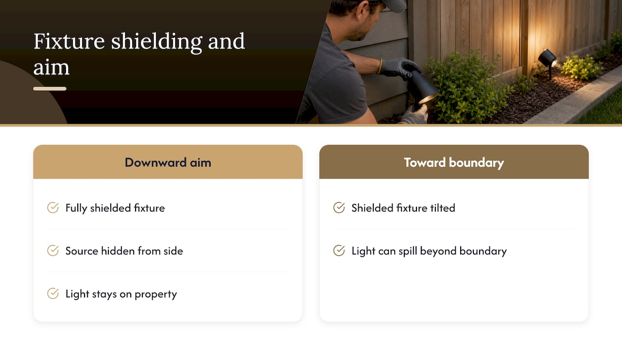 Light Trespass Prevention: How to Keep Your Lighting on Your Property Downward aiming versus light spilling over boundary